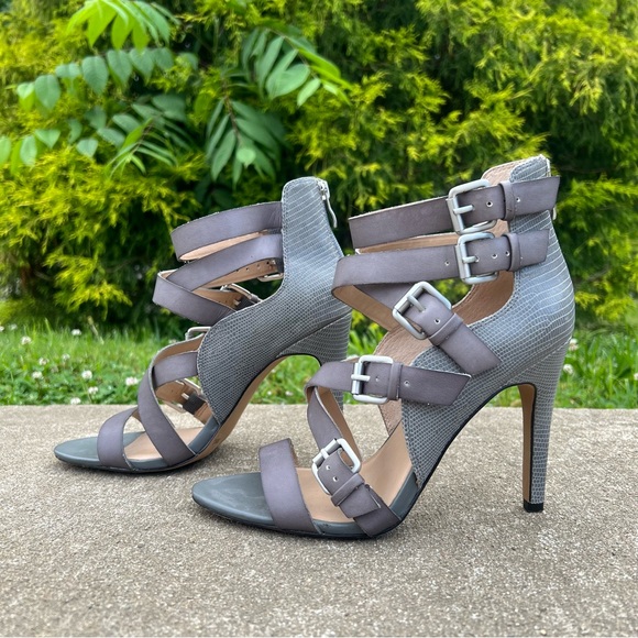 Sole Society Ashton Textured High Heel Sandal Gray Strappy Buckle, size 8-1/2 - Picture 2 of 13